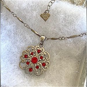 🪞 cookie lee ornate flower red crystal pendant necklace with chain